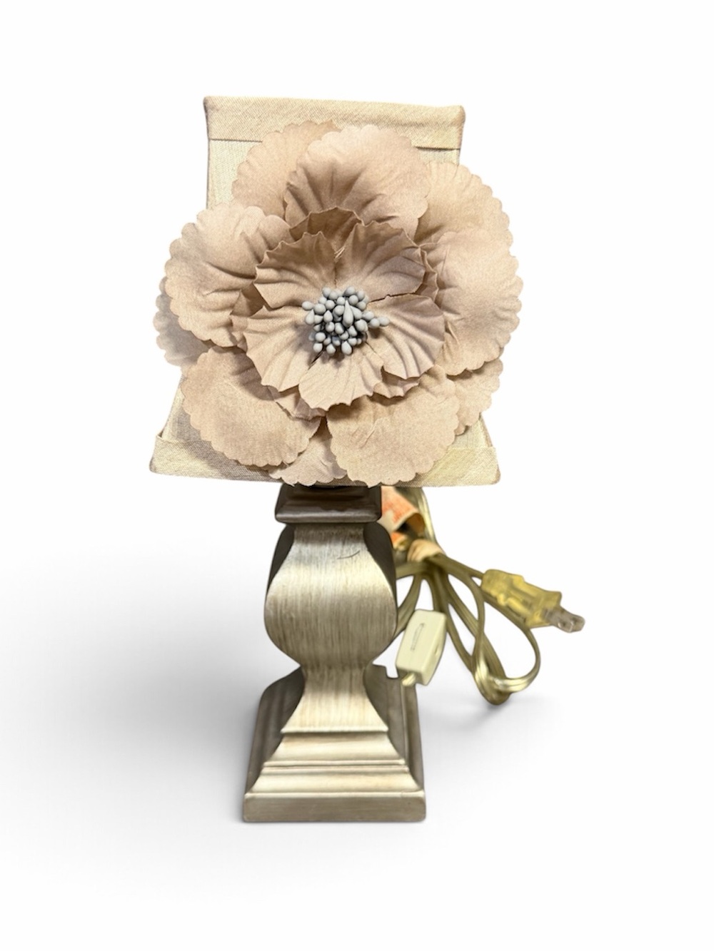 Beige Floral Accent Lamp with Fabric Bloom